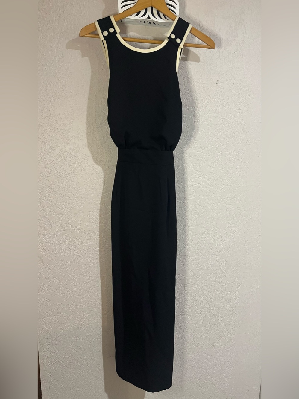 Vintage 90s Sleeveless Black Midi Datiani Dress with Contrast Trim - Picture 1 of 4